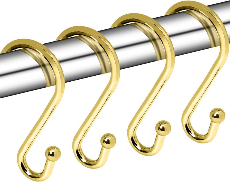 Gidse Metal Shower Curtain Hooks, Set of 12, Rust Proof Shower Curtain Hooks Rings, Durable S Shaped Hooks Hangers for Shower Curtains, Kitchen Utensils, Clothes, Towels (Gold) - Image 1